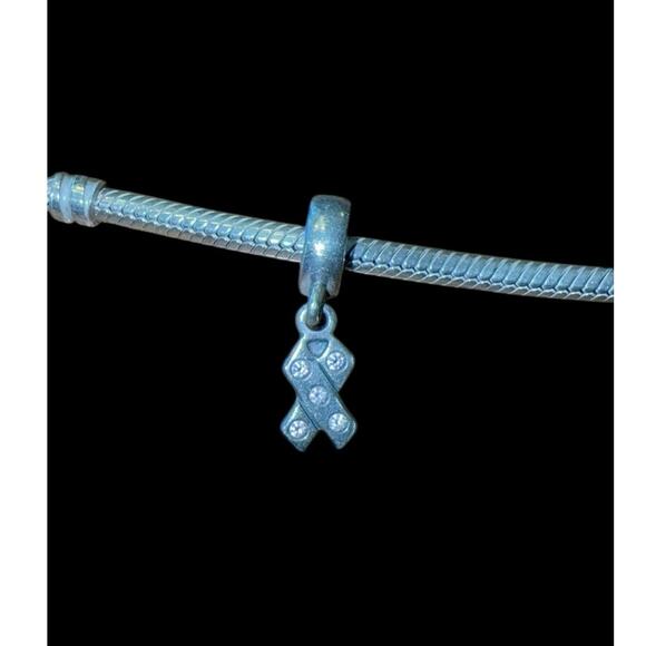 Authentic Pandora breast cancer dangle charm with light pink stones - Picture 1 of 1